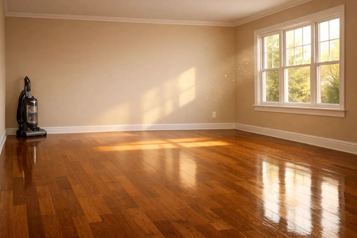 Cleaner preparing an empty Bend home for move-out handoff